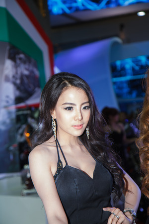 BANGKOK - MARCH 30   Unidentified model with Benelli on display at The 35th Bangkok International Motor Show on March 30, 2014 in Bangkok, Thailandのeditorial素材