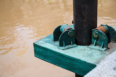 Old roller wheel for dock level adjustmentの写真素材