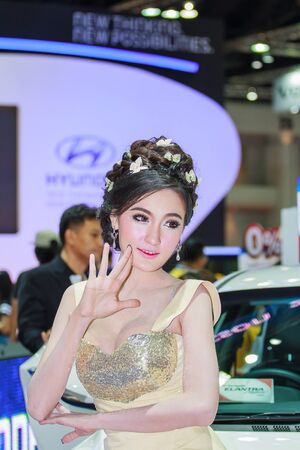 Bangkok, Thailand - April 4, 2015: Hyundai booth presenter demonstrated in 36 Bangkok International Motor Show on April 4, 2015.のeditorial素材