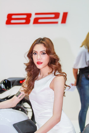 Bangkok, Thailand - April 4, 2015: Booth Ducati presenter demonstrated in 36 Bangkok International Motor Show on April 4, 2015.のeditorial素材