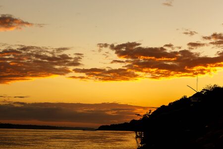 Color of the sky that morning Mekong River Ubon Ratchathani, Thailand.の写真素材