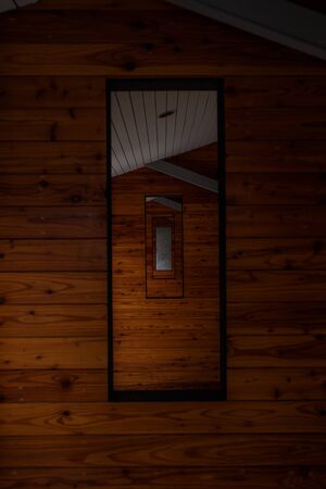 Wood window wall with squareの写真素材