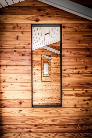 Wood window wall with squareの写真素材