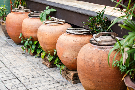 Water storage jars, Thailandの写真素材