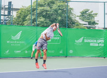 BANGKOK,THAILAND - August 27 :Toshihide Matsui of Japan in Wind Energy Holding Bangkok Open 2016 First Round match at Rama Gardens Hotel on August 27, 2016 in Bangkok, Thailand.のeditorial素材