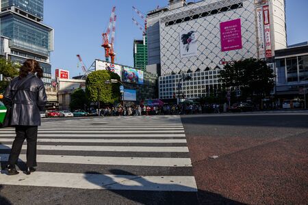 SHIBUYA - TOKYO - JAPAN - May 2, 2017: High angle view of Shibuya Zebra Shifting, one of Tokyo's most famous landmarks, is also an important business district.のeditorial素材