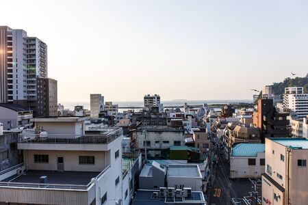 The building with the morning sun in the background.のeditorial素材