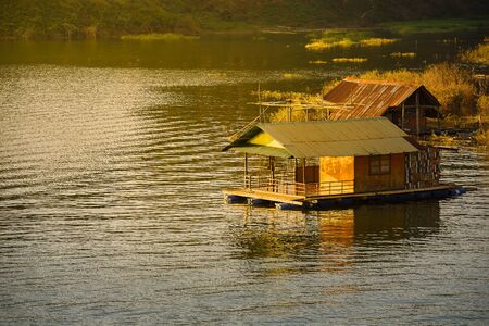 houseboat evening in riverの写真素材