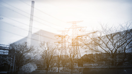 High voltage power poleの写真素材