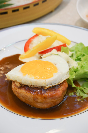 Beef Hamburg steak with egg. Hamburg , Japanese Hamburger.の写真素材
