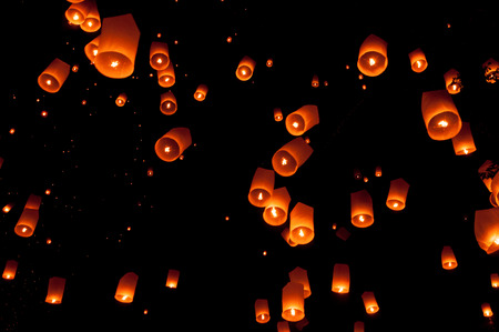 YEE PENG FASTIVAL Floating lantern in Yee Peng festival (Loy Krathong), Buddhist floating lanterns...