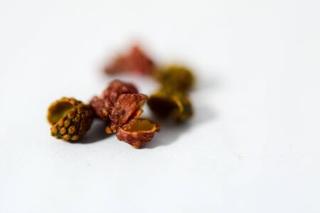 close up of dried colorful pepper seedsの写真素材