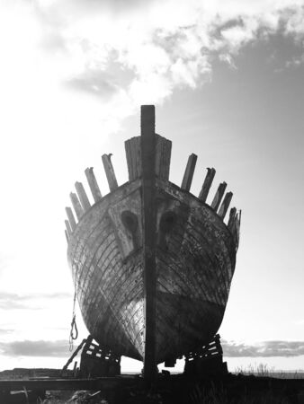 Rusty wooden and metal shipwreck in the Icelandic dry dock in Akranes, Icelandの写真素材
