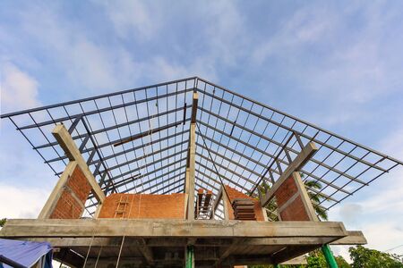 A new house under construction with steel roofing struction, built a new house