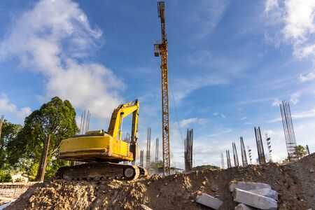 construction, ground, floor, support, active, activity, construct, cement, basement, build, bar, development, dirt, foundation, horizontal, base, industrial, key, line, industry, infrastructure, material, project, site, steel, structure, civil, backhoe, bucket, excavator, supply, transport, transportation, building, crane, machine, machinery, heavy, working, work, equipment, pipe, beam, architecture, architect, frame, engineer, structural, excavation, concrete;の写真素材