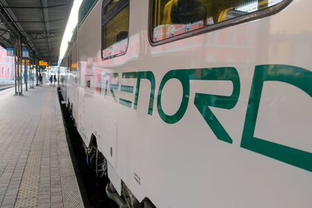 Italy, Como lake train station, commuters get on and off the "trenord" train. milan cadorna line - como.の写真素材
