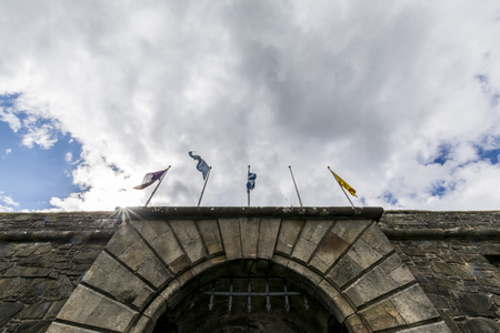 Flags at Stirling Castle, entrance doorの写真素材
