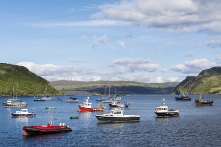 Portree colorful sea dock shipsの写真素材