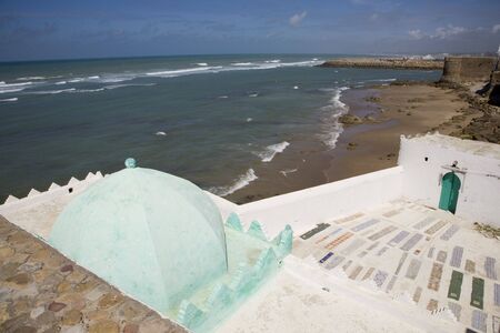 A white town front sea near Tanger, Marocの写真素材
