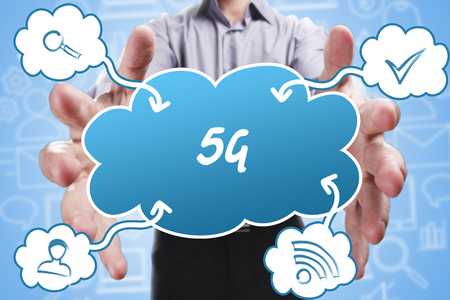 Business, Technology, Internet and marketing. Young businessman thinking about: 5Gの写真素材