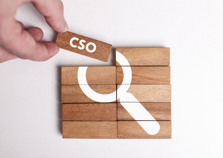 Business, Technology, Internet and network concept. Young businessman shows the word: CSOの写真素材