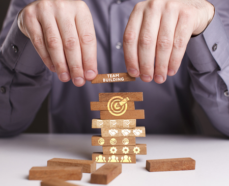 The concept of technology, the Internet and the network. Businessman shows a working model of business: Team buildingの写真素材