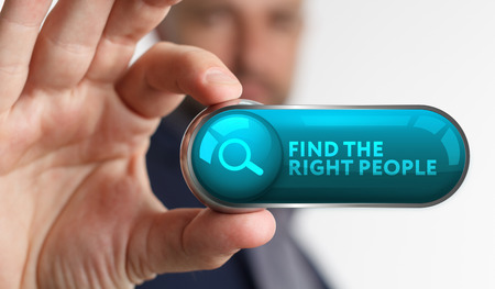 The concept of business, technology, the Internet and the network. A young entrepreneur working on a virtual screen of the future and sees the inscription: Find the right peopleの写真素材