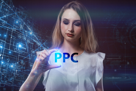 The concept of business, technology, the Internet and the network. A young entrepreneur working on a virtual screen of the future and sees the inscription: PPCの写真素材