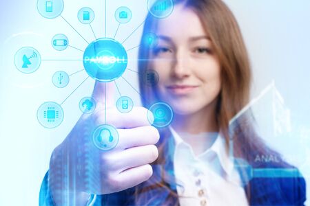 Business, Technology, Internet and network concept. Young businessman working on a virtual screen of...