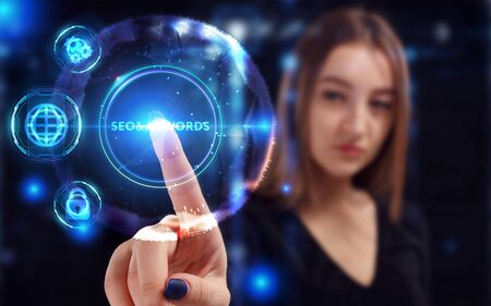 Business, Technology, Internet and network concept. Young businessman working on a virtual screen of...