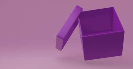 Internet, business, Technology and network concept. Empty purple open cardboard box isolated on pink...
