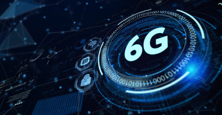 The concept of 6G network, high-speed mobile Internet, new generation networks. Business, modern technology, internet and networking conceptの写真素材