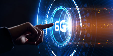 The concept of 6G network, high-speed mobile Internet, new generation networks. Business, modern technology, internet and networking concept.の写真素材