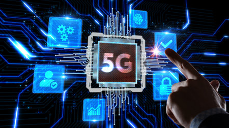 The concept of 5G network, high-speed mobile Internet, new generation networks. Business, modern technology, internet and networking concept.の写真素材
