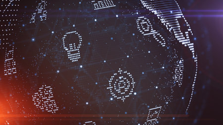 Abstract futuristic - technology with polygonal shapes on dark blue background. Design digital technology concept. 3d illustrationの写真素材