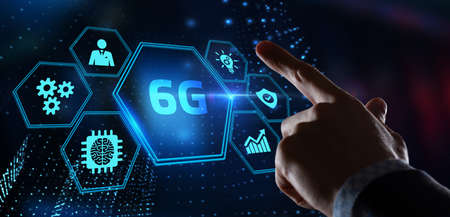 The concept of 6G network, high-speed mobile Internet, new generation networks. Business, modern technology, internet and networking conceptの写真素材
