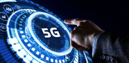 The concept of 5G network, high-speed mobile Internet, new generation networks. Business, modern technology, internet and networking conceptの写真素材