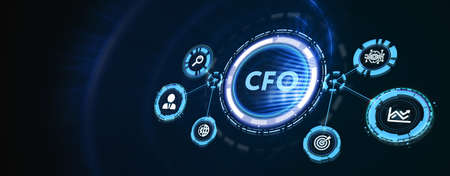 Business, Technology, Internet and network concept. virtual screen of the future and sees the inscription: CFO. 3d illustrationの写真素材