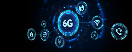 The concept of 6G network, high-speed mobile Internet, new generation networks. Business, modern technology, internet and networking concept. 3d illustrationの写真素材