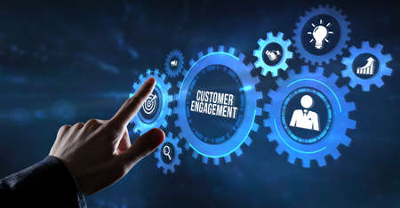 Internet, business, Technology and network concept. Shows the inscription: CUSTOMER ENGAGEMENT. Virtual button.の写真素材