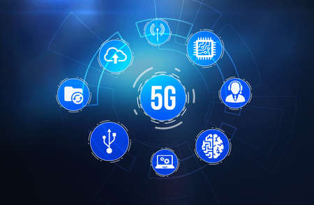 Internet, business, Technology and network concept. The concept of 5G network, high-speed mobile Internet, new generation networks. 3d illustration.の写真素材