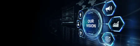 Business, Technology, Internet and network concept. virtual screen of the future and sees the...
