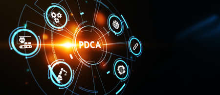 PDCA Plan Do Act Check Business technology concept. Technology, Internet and network concept. 3d illustrationの写真素材