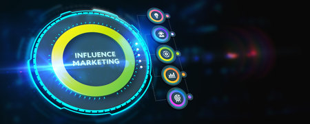 Influencer marketing concept. Business, Technology, Internet and network concept. 3d illustrationの写真素材