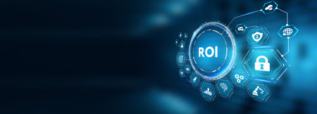 ROI Return on investment financial growth concept. Business, Technology, Internet and network concept. 3d illustrationの写真素材