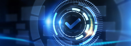 standard quality control. Certification. Business, technology, internet and networking concept. 3d illustrationの写真素材