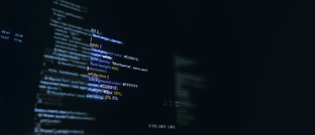 technological background. software source code. program code. Programming code on virtual screen....