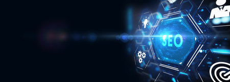 Business, Technology, Internet and network concept. SEO Search engine optimization marketing ranking. 3d illustrationの写真素材