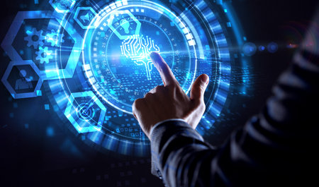 Artificial intelligence (AI), machine learning and modern computer technologies concepts. Business, Technology, Internet and network concept.の写真素材
