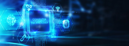 IT consultant presenting tag cloud about information technology. 3d illustrationの写真素材